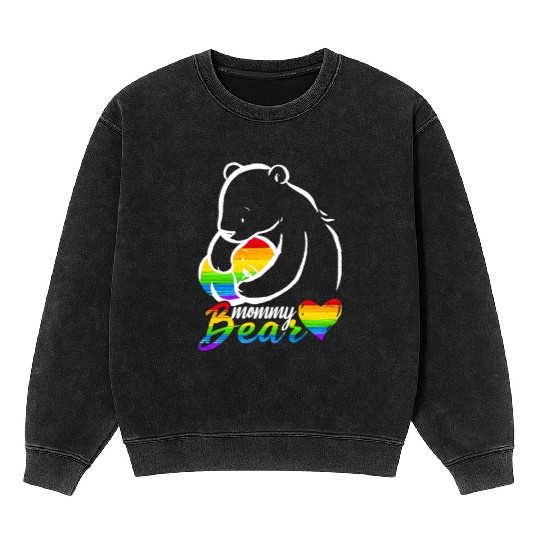 Women Mommy Bear Rainbow Flag Pride Gay LGBT Mineral Wash Sweatshirts