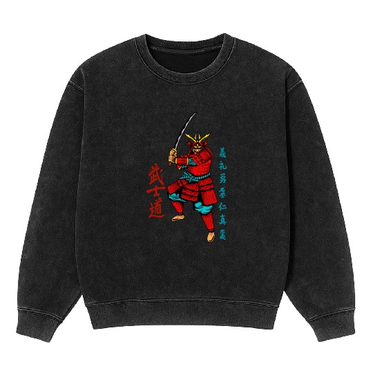 Japanese samurai warrior dark red mask Mineral Wash Sweatshirts