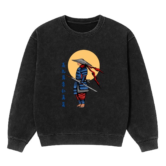 Japanese samurai warrior cream moon mask Mineral Wash Sweatshirts