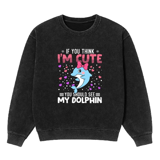 Dolphin Heart Valentine's Day Animal For Womens Mineral Wash Sweatshirts