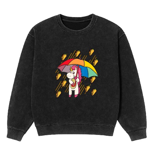 Raining Tacos Unicorn Lover Umbrella Cinco de Mayo Mineral Wash Sweatshirts
