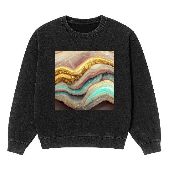 Pastel Pink Teal Agate Geode Stone Mineral Wash Sweatshirts