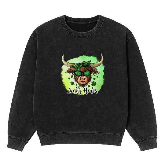 St Patricks Day Irish Lucky Heifer Cattle Farmer Mineral Wash Sweatshirts