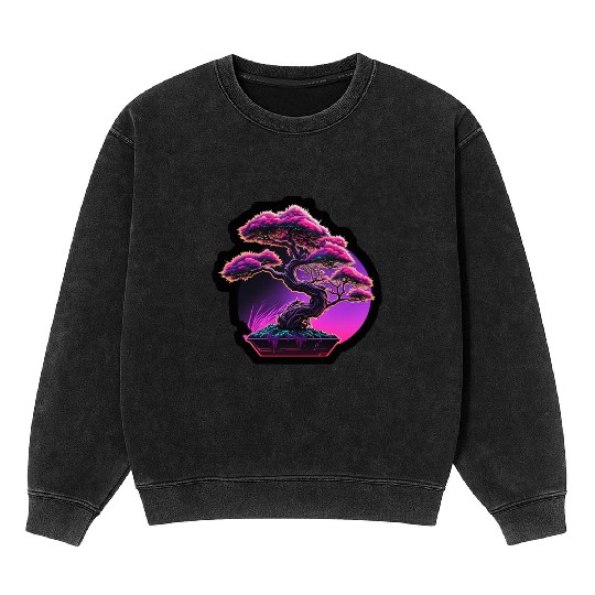 Synthwave Bonsai Tree Mineral Wash Sweatshirts