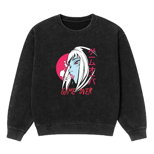 Anime Manga Girl - Game over Mineral Wash Sweatshirts