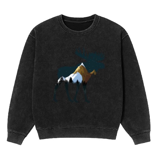 Night Forest Moose Mineral Wash Sweatshirts