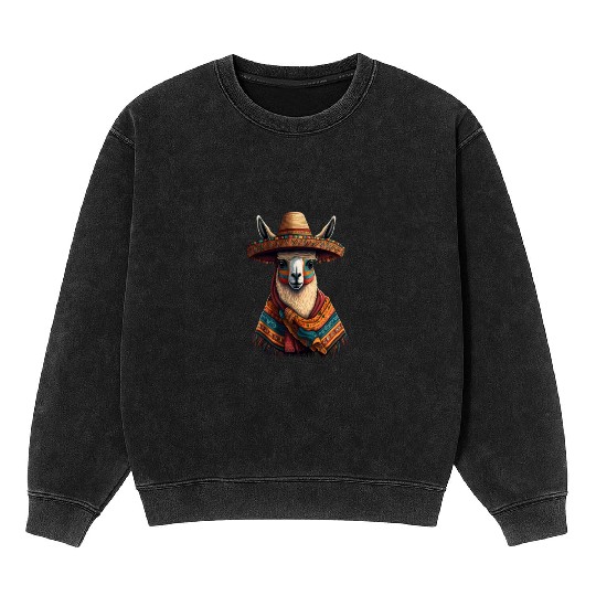 Cute Llama Animal Lovers Mexican Llama Mexican Mineral Wash Sweatshirts