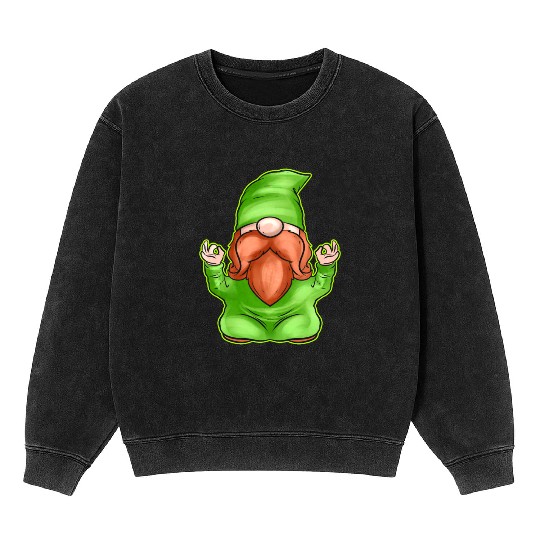 Meditating Gnome Doing Yoga For St Patricks Day Mineral Wash Sweatshirts