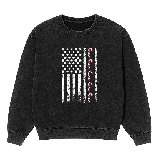 American Christmas Vintage Flag Cane Candy Xmas Mineral Wash Sweatshirts