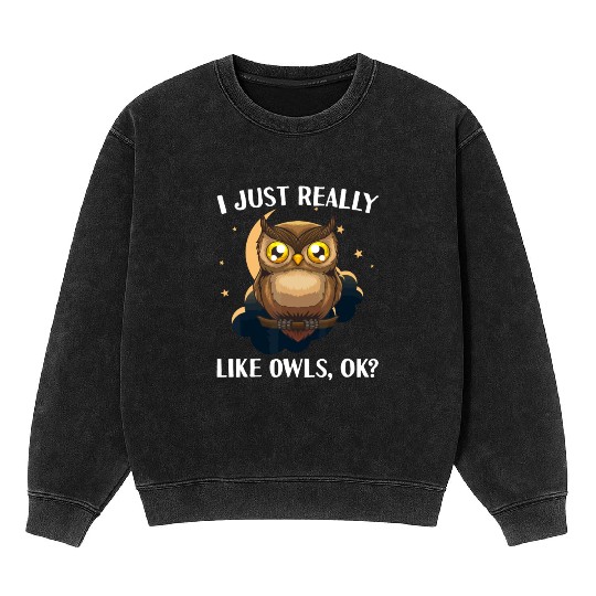 Funny Owl Design For Men Women Cute Owl Nocturnalb Mineral Wash Sweatshirts