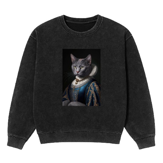Russian Blue Cat Breed Portrait Royal Renaissance Mineral Wash Sweatshirts