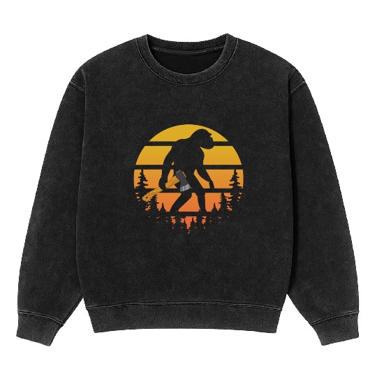 Retro Sasquatch Axe Throwing For Axe Thrower Mineral Wash Sweatshirts
