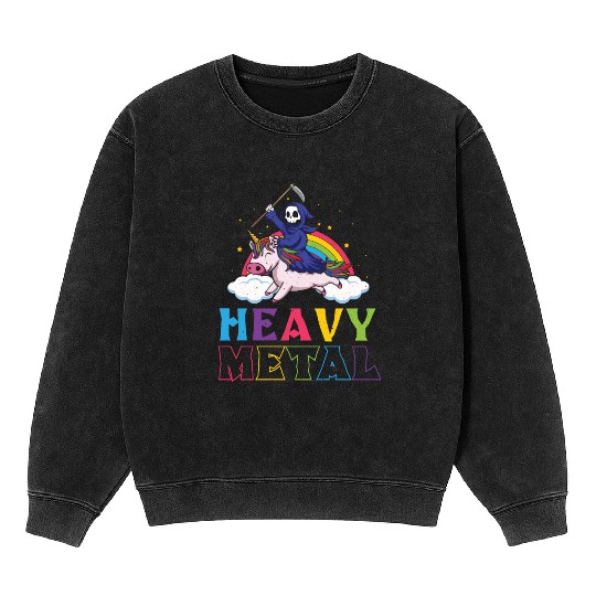 Metal Heavy Music Unicorn Skeleton Grim Rock Heavy Mineral Wash Sweatshirts