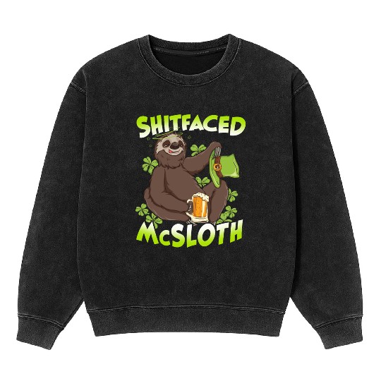 St Patricks Day Sloth Shitfaced McSloth Drinking Mineral Wash Sweatshirts