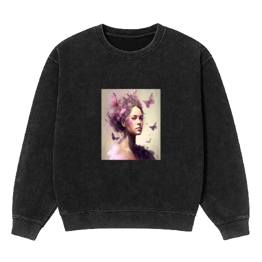 Breast Cancer Survivor Pink Flower Hair Girl Mineral Wash Sweatshirts
