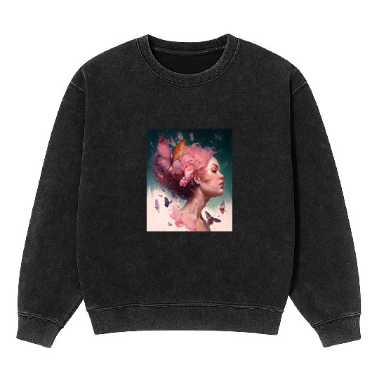 Breast Cancer Survivor Pink Flower Hair Girl Mineral Wash Sweatshirts