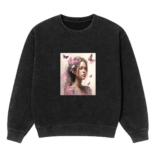Breast Cancer Survivor Pink Flower Hair Girl Mineral Wash Sweatshirts