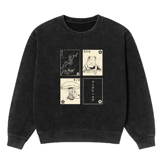 Cottagecore Tarot Cards Fungi Frog Goblincore Mineral Wash Sweatshirts
