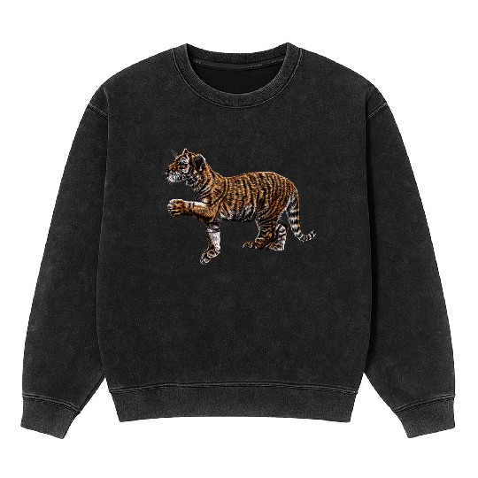 Amur tiger cub colour illustration Mineral Wash Sweatshirts