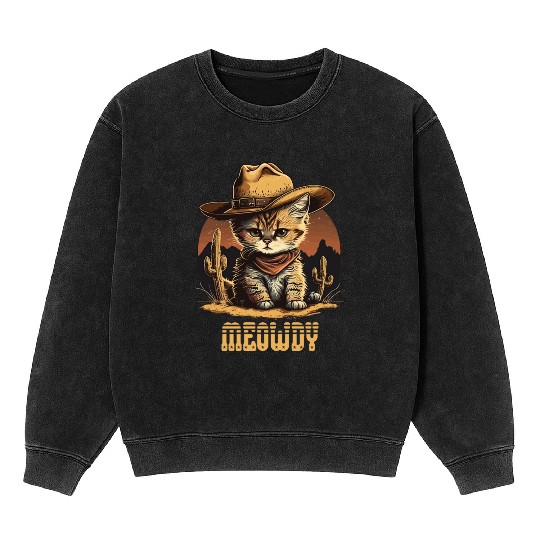 Meowdy - Funny Mashup Between Meow and Howdy - Cat Mineral Wash Sweatshirts