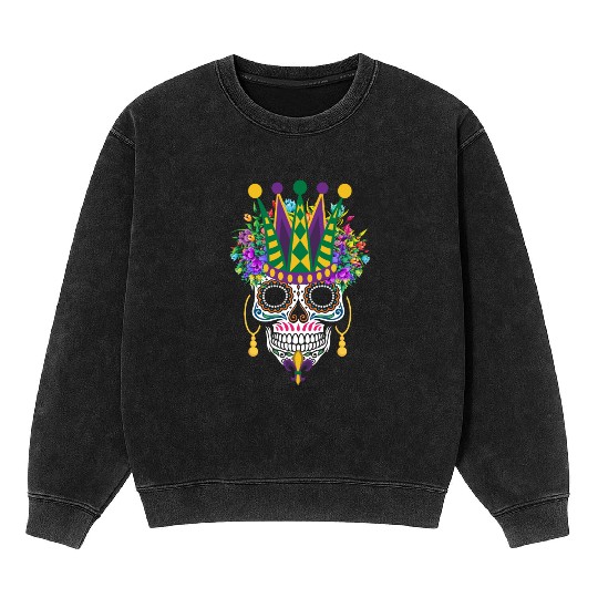 Dia De Los Muertos Mardi Gras Costume Flower Sugar Mineral Wash Sweatshirts