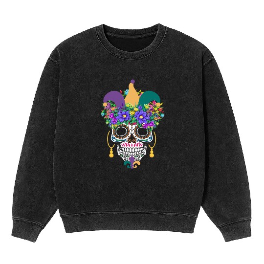 Mardi Gras Costume El Dia De Los Muertos Flower Mineral Wash Sweatshirts