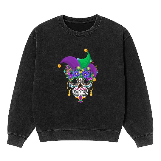 Mardi Gras Mask Dia De Los Muertos Flower Sugar Mineral Wash Sweatshirts