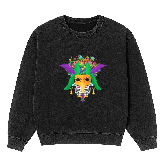 El Dia De Los Muertos Mardi Gras Mask Flower Sugar Mineral Wash Sweatshirts