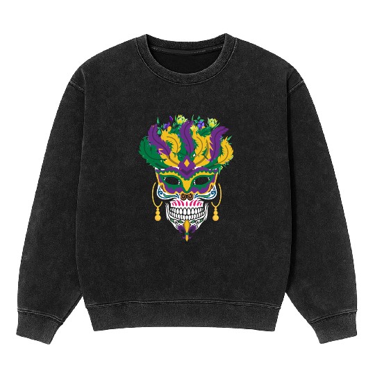 Mardi Gras Costume Dia De Los Muertos Flower Sugar Mineral Wash Sweatshirts