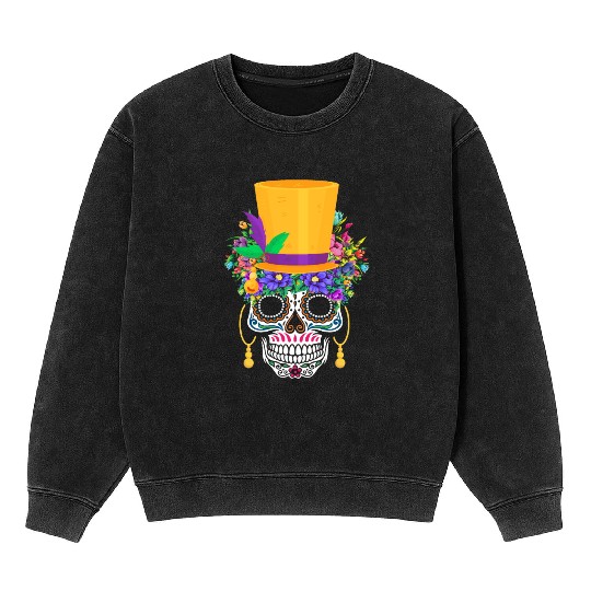 Mardi Gras Costume El Dia De Los Muertos Flower Mineral Wash Sweatshirts