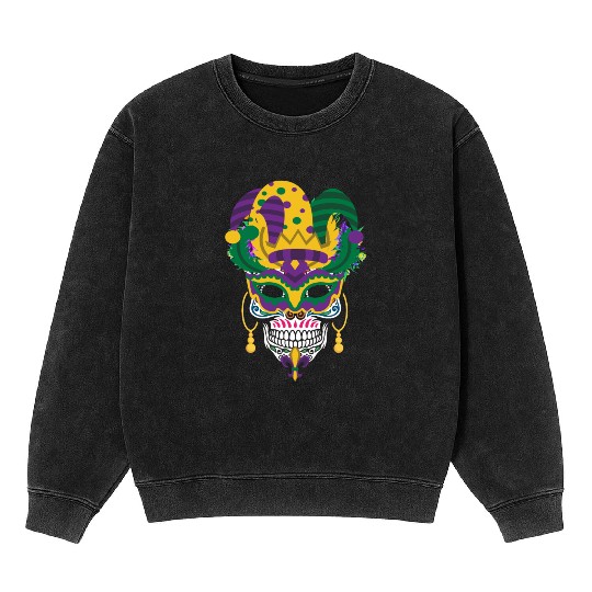 Mardi Gras Mask El Dia De Los Muertos Flower Sugar Mineral Wash Sweatshirts