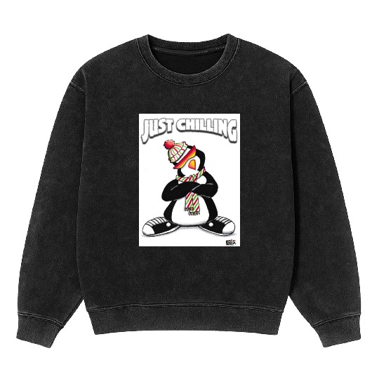 Just Chilling Penguin by Black Sheep Graphix Mineral Wash Sweatshirts