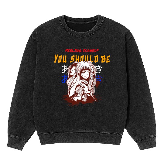 Anime Themed Design Mineral Wash Sweatshirts