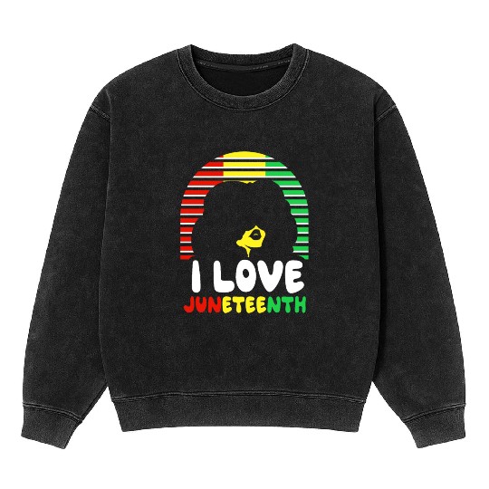 I Love Juneteenth 1865 Black American African Mineral Wash Sweatshirts