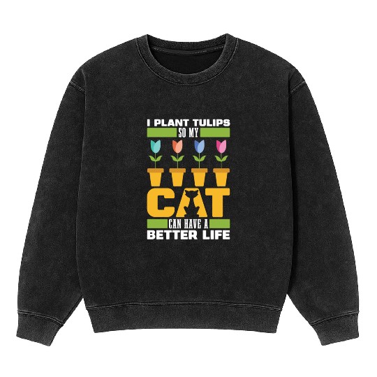Tulip Gardening Cat Mineral Wash Sweatshirts