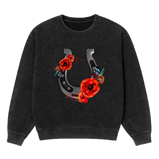Floral Horseshoe With Poppies Mineral Wash Sweatshirts