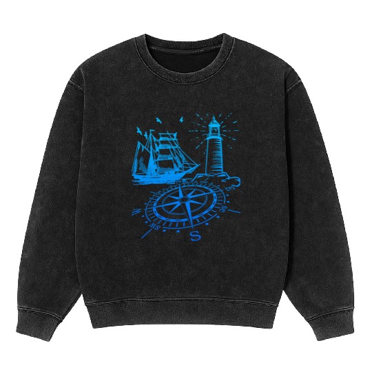 Maritim lighthouse compass sailing ship north Mineral Wash Sweatshirts