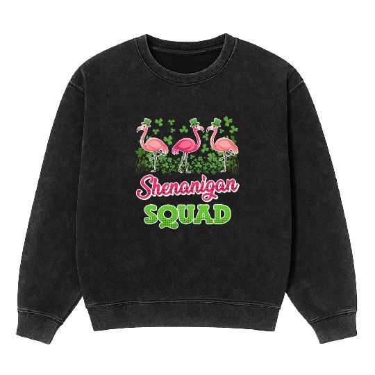 Flamingo Shenanigan Squad St. Patrick's Day Mineral Wash Sweatshirts