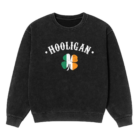 Hooligan St Patricks Day Irish Shamrock Flag Mineral Wash Sweatshirts