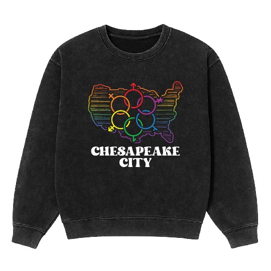 Chesapeake City Pride Flag Pride Month LGBTQ Flag Mineral Wash Sweatshirts
