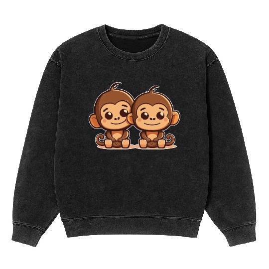 Monkeys siblings brother sister family love ape Mineral Wash Sweatshirts