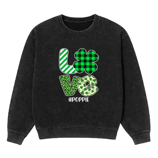 Love Poppie Green Plaid Leopard Shamrock Mineral Wash Sweatshirts