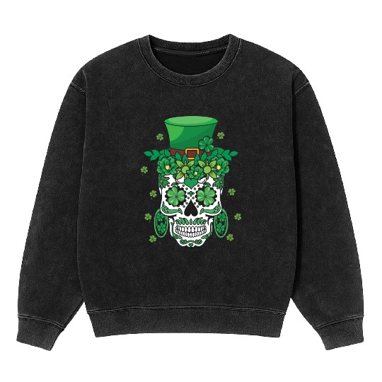 El Dia De Los Muertos Mardi Gras Costume Flower Mineral Wash Sweatshirts