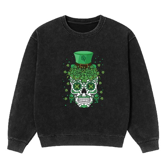 Dia De Los Muertos St Patty's Day Irish Flower Mineral Wash Sweatshirts