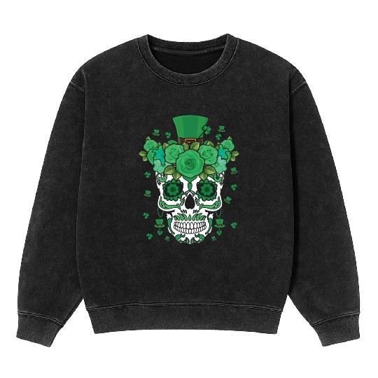 St Patty's Day Dia De Los Muertos Irish Flower Mineral Wash Sweatshirts
