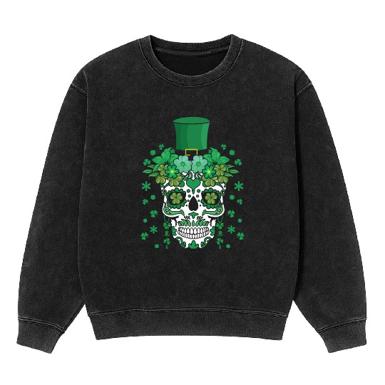 St Patty's Day Dia De Los Muertos Irish Flower Mineral Wash Sweatshirts