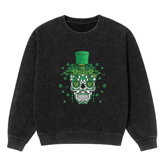 El Dia De Los Muertos St Patty's Day Irish Flower Mineral Wash Sweatshirts