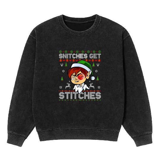Warrior 12 Snitches Get Stitches Mineral Wash Sweatshirts