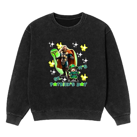 Kids St. Patrick's Day Shamrock "Thor, anime" Mineral Wash Sweatshirts