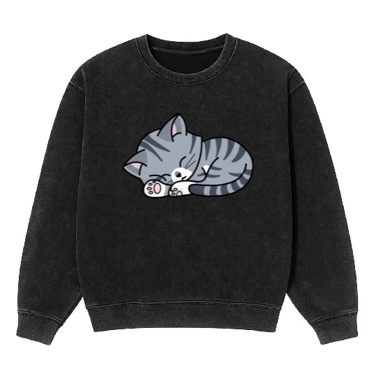 Grey Tabby Sleeping Mineral Wash Sweatshirts